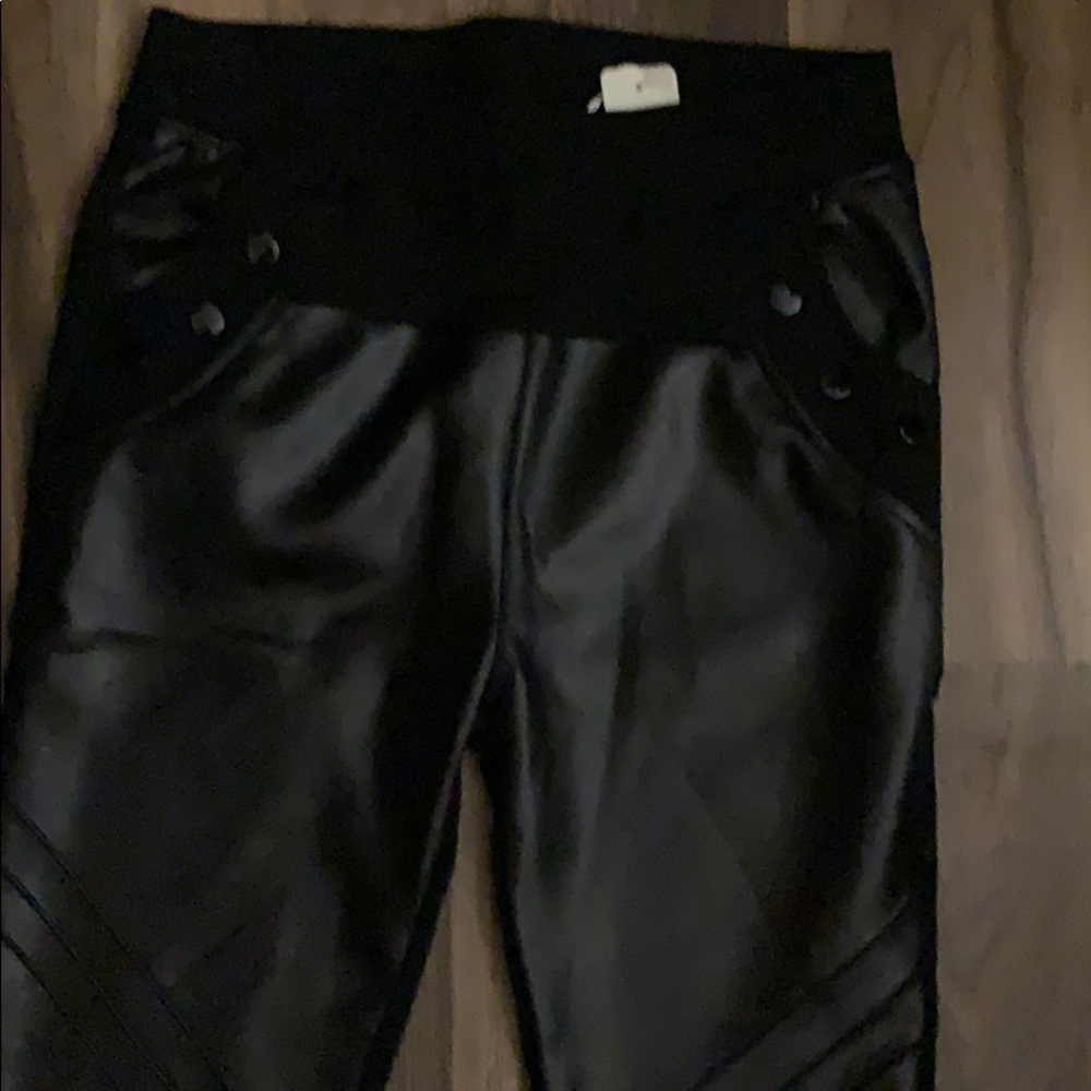 Black pants with soft leather in front